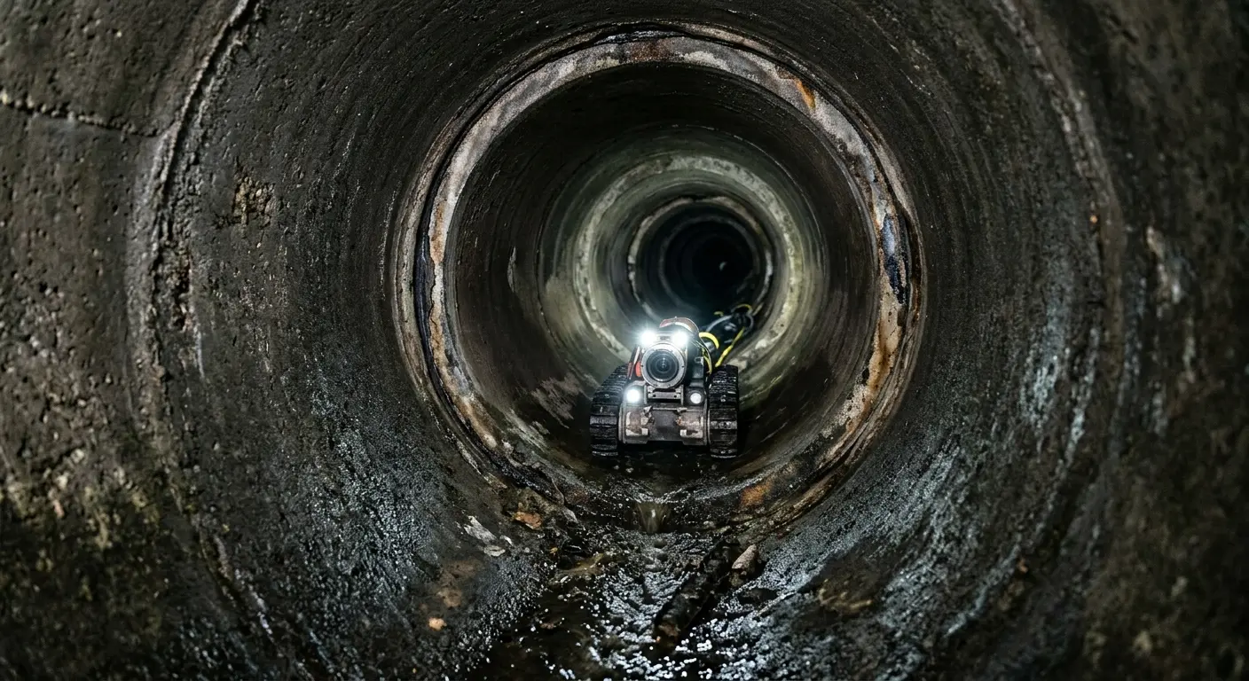 Robotic sewer camera inspecting pipe interior for Sewer Line Cleaning in Athens